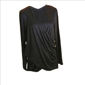Dressin Ruched and Draped Blouse Assymetrical Long Sleeve Flowy Fabric Size L